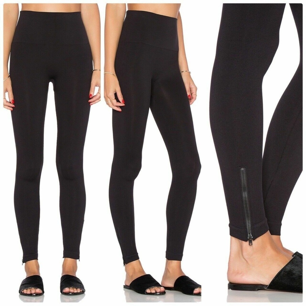 SPANX SEAMLESS HIGH WAISTED LEGGINGS BLACK ANKLE ZIPPER Pants Tights Size S / P